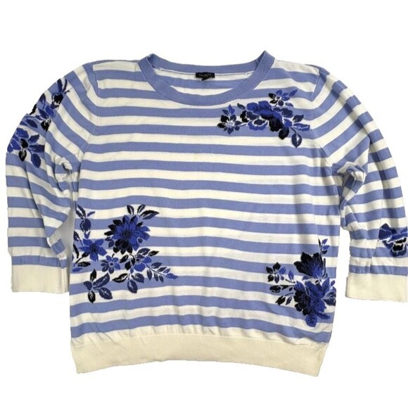 Talbots Striped Floral Sweater Blue Nautical 3/4 Sleeve Lightweight Weekend XL - Picture 1 of 13